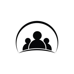 Fototapeta premium Three people icons gathered under a protective curved line illustration