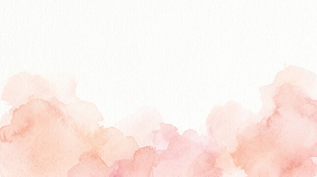 Artistic watercolor paper background with soft pink and peach splotches. A gentle and creative hand-painted texture.