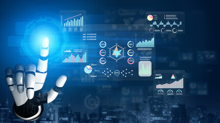 Fototapeta premium An AI data analytics interface for visualizing business performance metrics. A collection of AI generated charts for strategic reporting and analysis. Motif