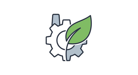 Fototapeta premium Sustainable industry concept a clean, modern, vector graphic icon blending a metallic gear with a vibrant green leaf, symbolizing eco-friendly manufacturing and green technology innovation.