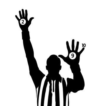Referees signal in a sporting event by raising hands showing numbers for score