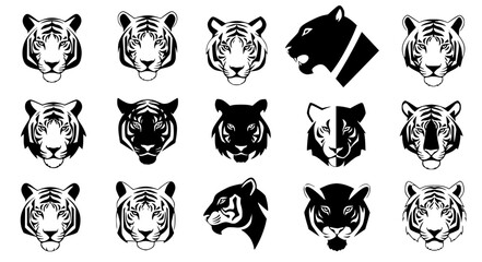 Abstract Tiger Head Silhouette Collection Big Cat Logo Vector Illustration Set © Md