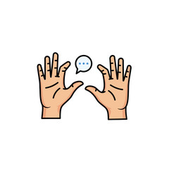 Fototapeta premium Hands displaying communication icons and speech bubbles, symbolizing conversation, discussion, and accessibility