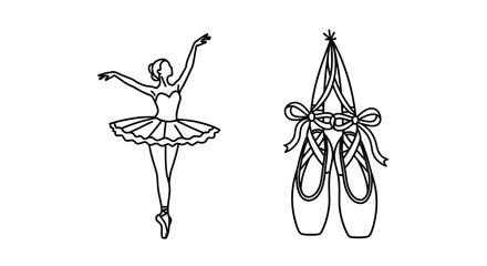 A graceful ballerina and pointe shoes depicted in a striking silhouette © Lhvect02