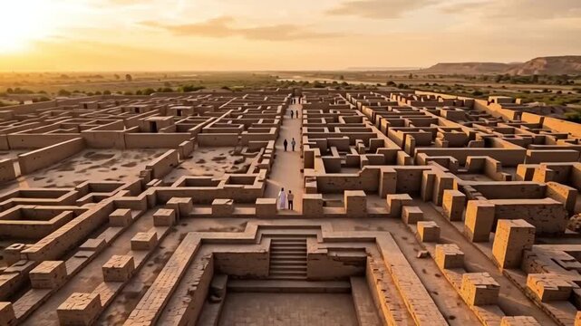 Ancient Ruins of Mohenjo Daro at Sunset Historical Civilization Site