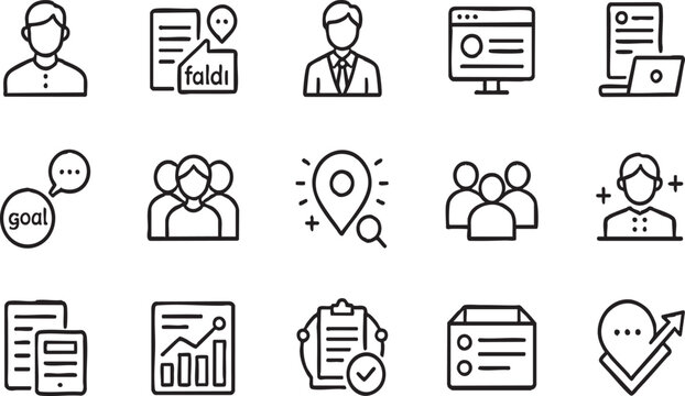 Business and Management Linear Icon Set, Professional Work Symbols Transparent BG