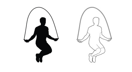 A person jumping rope shown in contrasting styles a striking silhouette © md