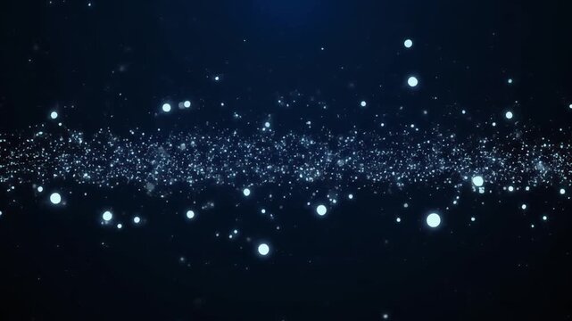 Abstract glowing particles drifting in dark blue space background