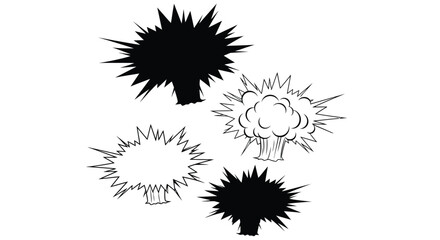 Explosions and bursts depicted in a stark graphic style silhouette © md
