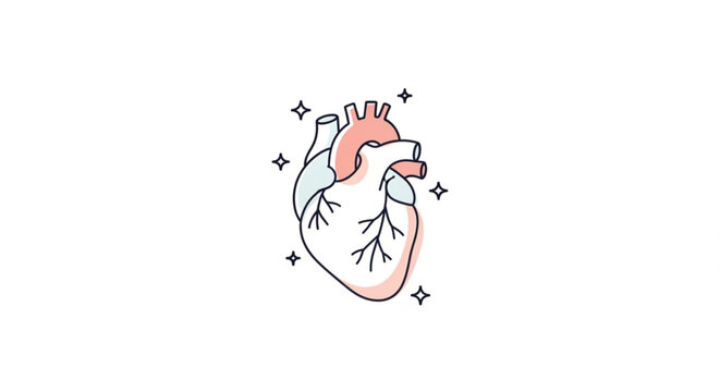 Anatomical human heart illustration with sparkles flat vector design