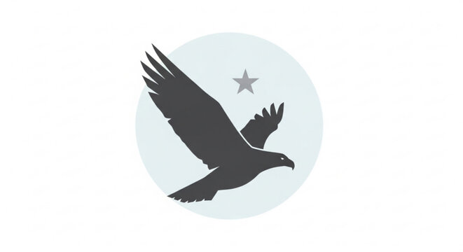 Flying eagle silhouette icon with a star in a circular background