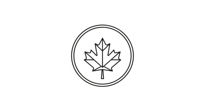 Maple leaf inside a circular frame as a clean line art vector icon