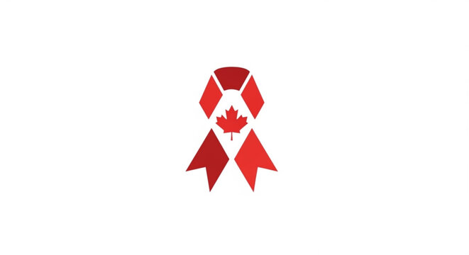 Red ribbon awareness symbol with a maple leaf vector illustration