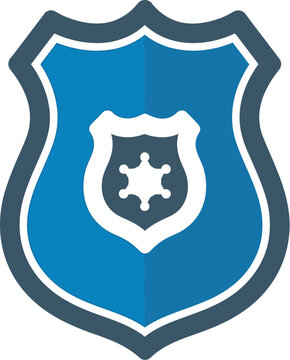 Blue Shield Badge Icon with Star Symbol for Security Protection and Law Enforcement Branding Identity