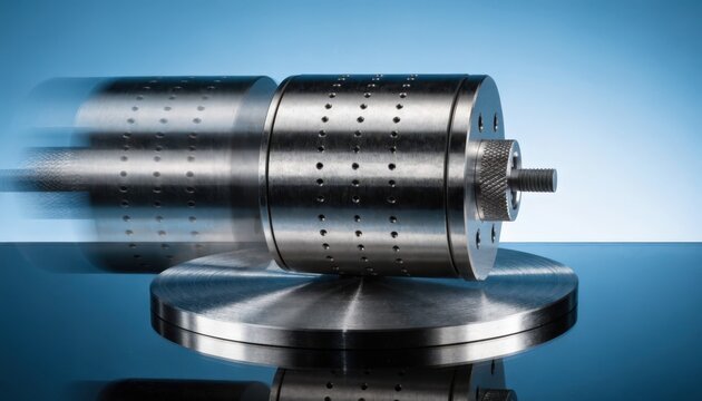 Medium shot of a sleek ironless vacuumcompatible linear motor stage showcasing smooth frictionless motion ideal for precision lithography equipment.