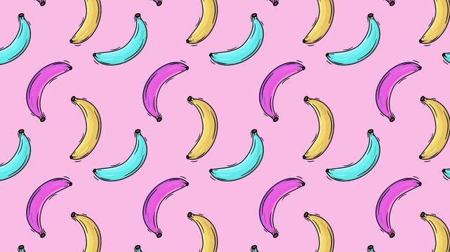 Banana colorful pattern on pink background Full HD animated video
