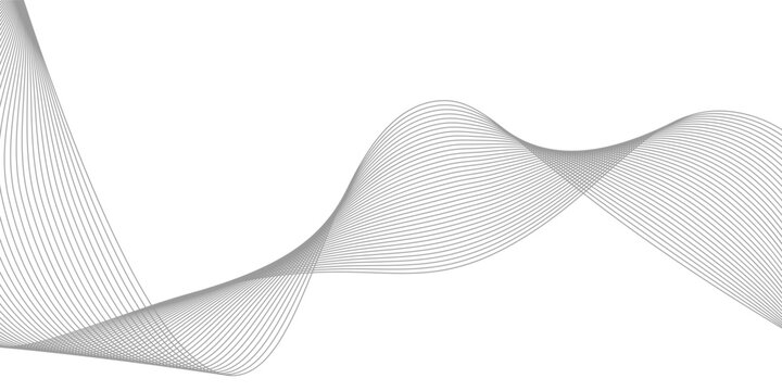A minimalist, abstract wave design composed of delicate, overlapping black lines that create a subtle gradient and a sense of transparency. The wave flows smoothly across a pure white background.