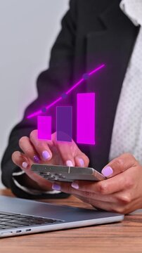Holographic icon of a growing graph. Concept of financial growth, business success, and digital transformation