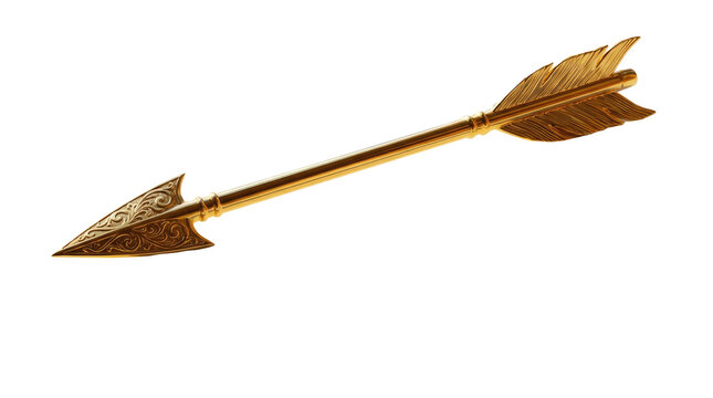 Ornate Golden Arrow Against White Background
