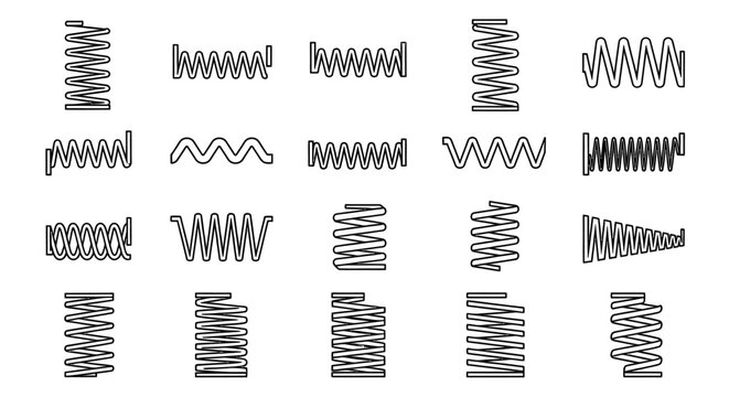 collection of various types of springs coils and wire forms line art