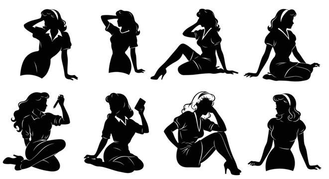 Retro Pin-Up Silhouette Collection: Vintage Women Poses