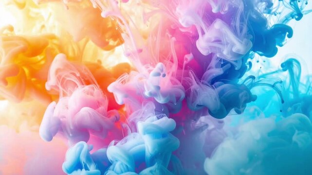 Vibrant colorful ink dissolving in water creating abstract fluid art