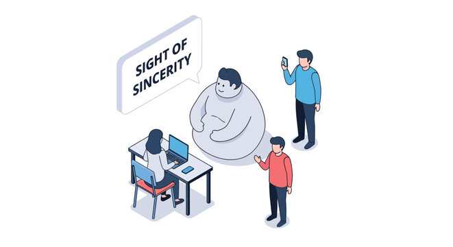 Isometric Illustration Depicting Sincerity and Its Observation by Individuals.