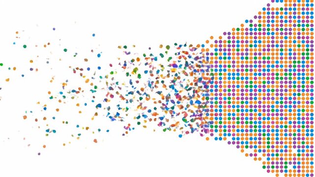 Colorful dot pattern disintegrating on a plain white background