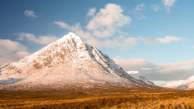 Timelapse video of Buachaillee Etive mor covered in snow. Glencoe, Scotland.