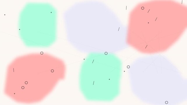 Abstract shapes in soft pastel colors intersect, creating a dreamlike composition with subtle textures