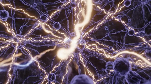 Immune response concept glowing neural network electric impulses neuron network biological