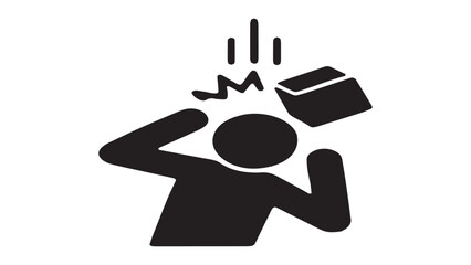 Falling object warning sign icon, worker getting hit on head by falling box, workplace safety hazard vector illustration. © firman