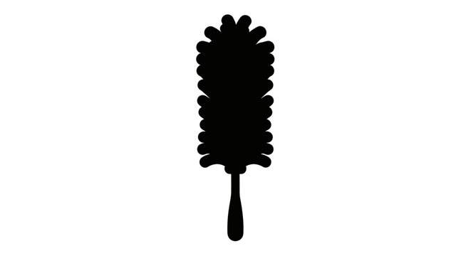 Black silhouette of a fluffy duster brush on a white background, cleaning tool
