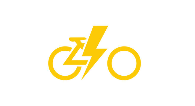 Electric Bicycle Icon Yellow Lightning Bolt Symbol