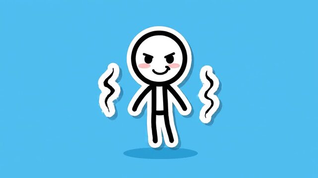 Cute Stick Figure Character Expressing Anger and Happiness.