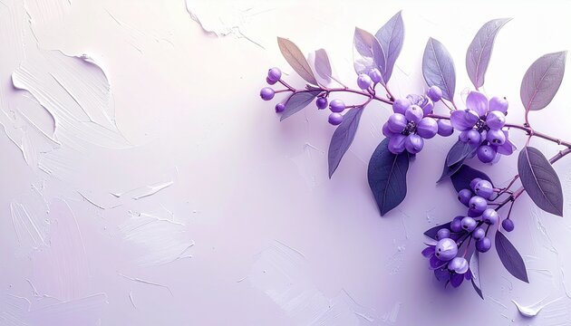 Pastel lavender mistletoe sprig, minimalist botanical illustration, soft silver background