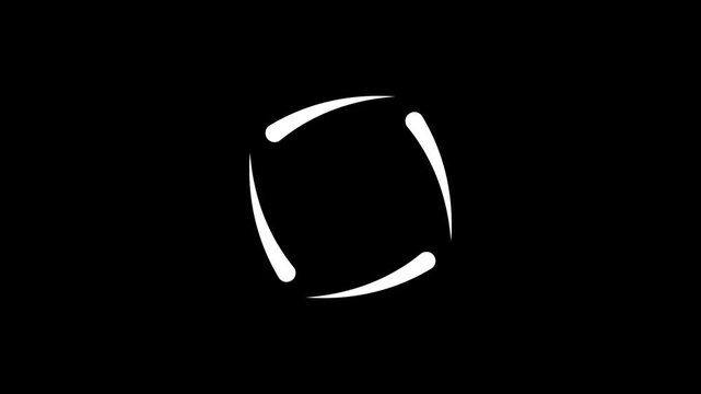 Abstract white liquid motion lines rotating in a circular pattern. Minimalist curved stroke animation for transitions.