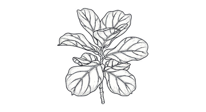 Fiddle Leaf Fig Plant Illustration, Botanical Line Art, Tropical Houseplant Outline