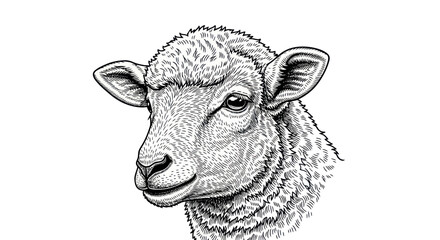 Detailed Sheep Portrait Illustration, Hand Drawn Style, Farm Animal Head © Yaskur