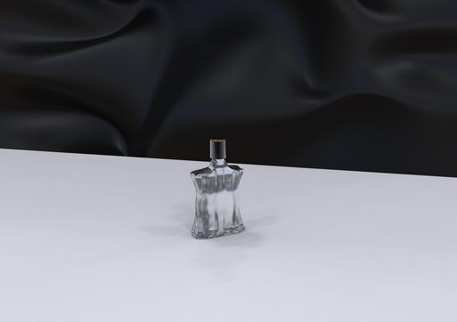 Luxury glass perfume bottle mockup on minimalist studio background, 3D render