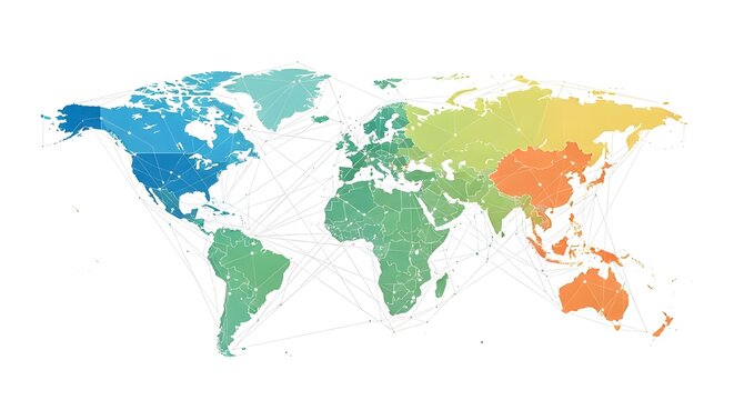 colorful world map with continents and countries for global business and travel