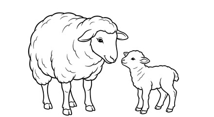 Obraz premium Mother sheep and lamb bonding in soft sketch illustration style