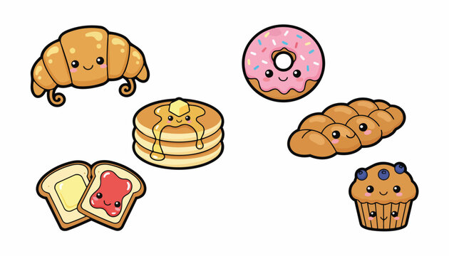 Cute Kawaii Breakfast Food Vector Set