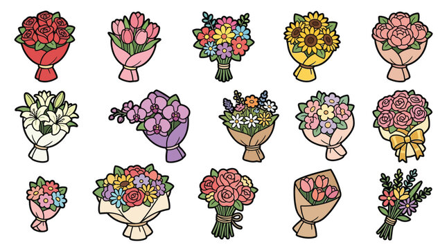 A vibrant collection of diverse floral arrangements, showcasing a variety of blooms and presentation styles.