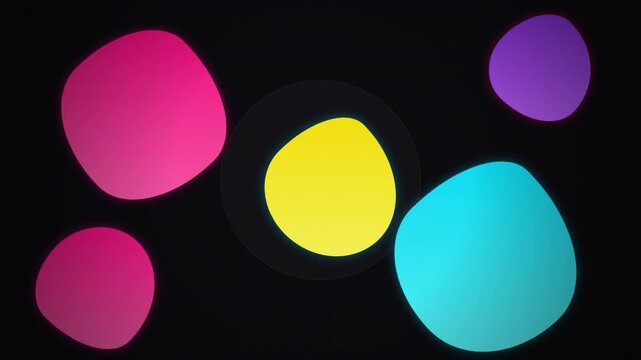 Abstract composition featuring colorful rounded shapes on a dark background, creating depth and contrast