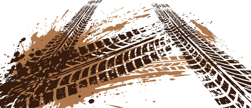 Tire marks on street detailed tread patterns and road surface impressions