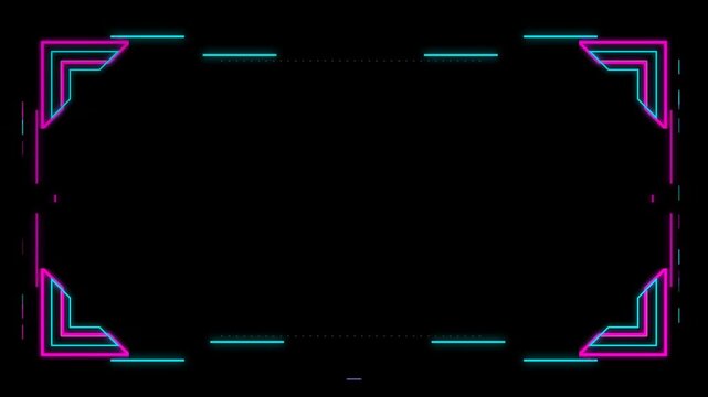 A futuristic digital frame with neon blue and purple accents on a black background