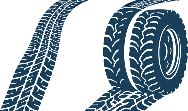 Tires and street mark tire tracks and tread pattern illustration