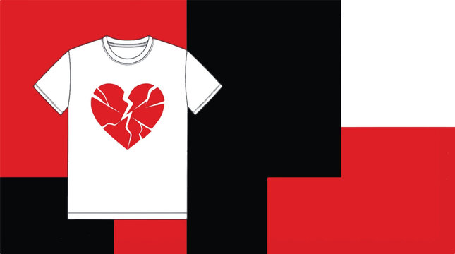 White t-shirt with cracked red heart graphic on abstract background t shirt clothing distress abstract background geometric illustration