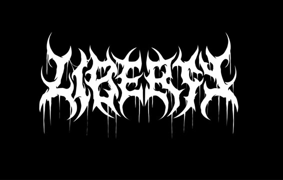 Liberty text typography vector in symmetrical shapes dark metal custom letter style for streetwear, t-shirt print apparel, sticker, poster, band name logo and more